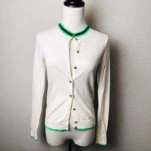 J. Crew White Cardigan with Green Trim